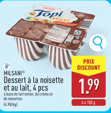 Offre: Dessert à la noisette et au lait
