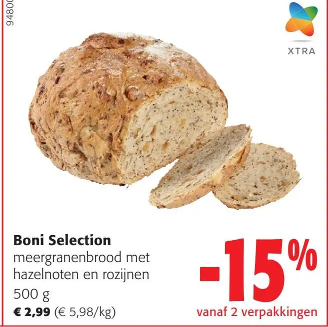 Aanbieding: meergranenbrood met hazelnoten en rozijnen