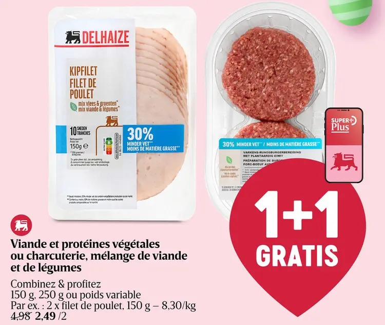 Offre: Viande et protéines végétales ou charcuterie, mélanges de viande et de légumes