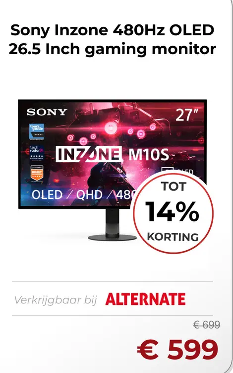 Aanbieding: Inzone 480Hz OLED 26.5 Inch gaming monitor