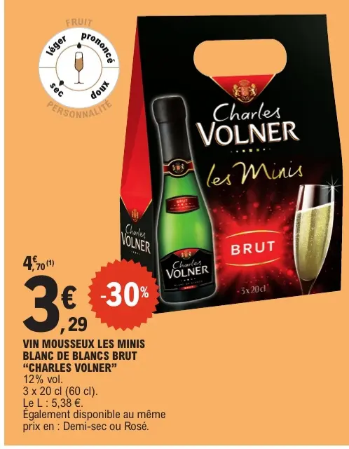 Offre: Vin mousseux les minis blanc de blancs brut