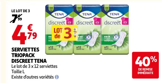 Offre: Serviettes triopack discreet