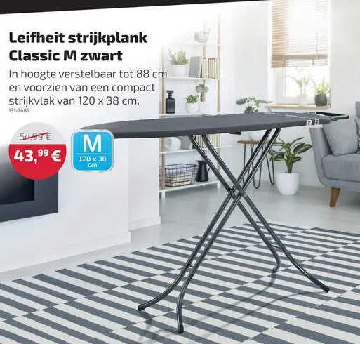Aanbieding: Leifheit strijkplank classic m (120 x 38 cm) basic zwart