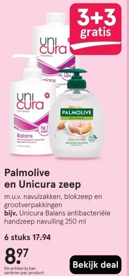 Aanbieding: Palmolive en Unicura zeep