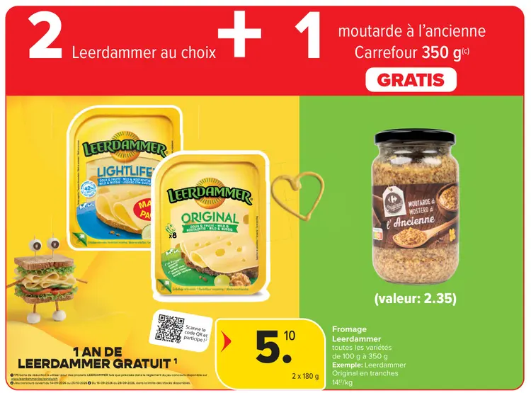 Offre: Fromage Leerdammer + moutarde à l'acienne 350 gram GRATIS
