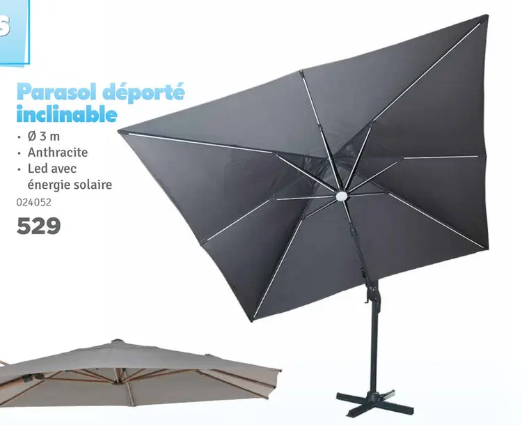 Offre: Parasol déporté inclinable