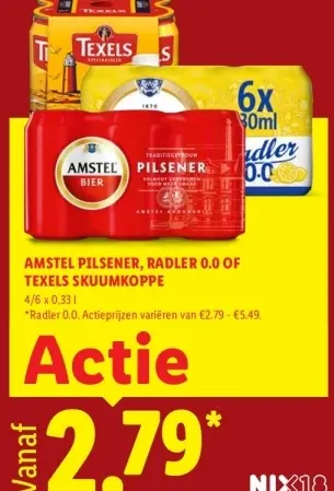 Aanbieding: Amstel Pilsener, Radler 0.0 of Texels Skuumkoppe