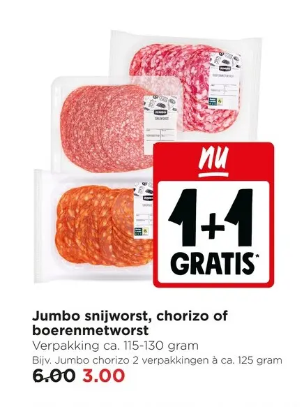 Aanbieding: Jumbo snijworst, chorizo of boerenmetworst