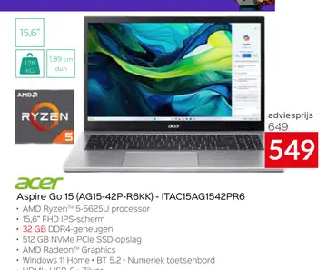 Aanbieding: Aspire Go 15 (AG15-42P-R6KK) - ITAC15AG1542PR