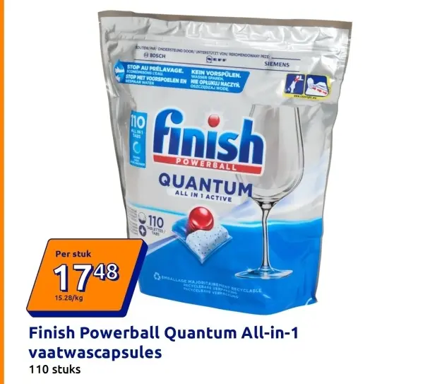 Aanbieding: Finish Powerball Quantum All-in-1 vaatwascaps