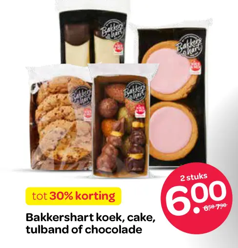 Aanbieding: Bakkershart koek, cake, tulband of chocolade