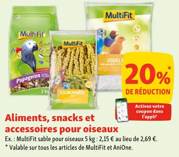 Offre: Aliments, snacks et accessoires pour oiseaux