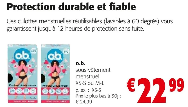 Offre: o.b. sous-vêtement menstruel