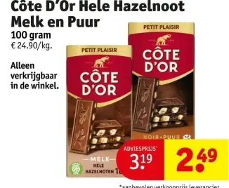 Promotie: Côte D'Or Hele Hazelnoot Melk en Puur