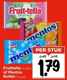 Aanbieding: Fruittella of Mentos Rollen