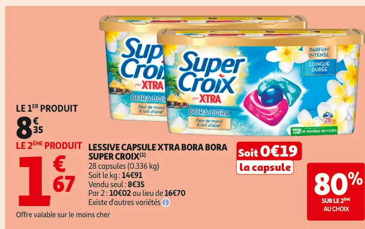 Offre: Lessive capsule XTRA bora bora Super Croix