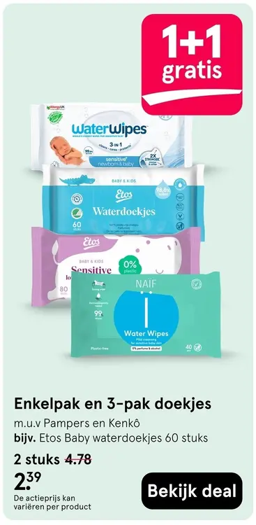 Aanbieding: Enkelpak en 3-pak doekjes