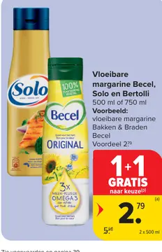 Aanbieding: Vloeibare margarine Becel, Solo en Bertolli