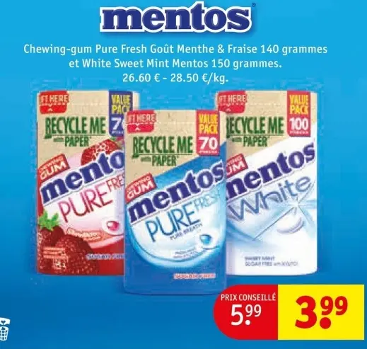 Offre: Chewing-gum Pure Fresh Goût Menthe & Fraise