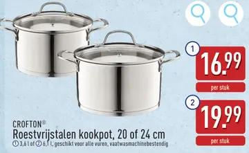 Aanbieding: Roestvrijstalen kookpot, 20 of 24 cm