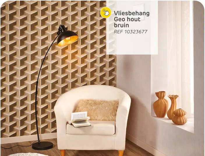 Promotie: Vliesbehang geo hout - bruin - 10,05 m x 53 cm