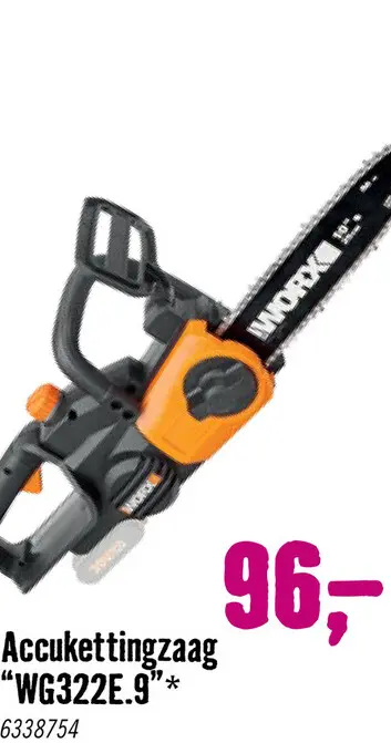 Aanbieding: WORX Accu Kettingzaag WG322E.9 basic excl. 20 V accu en lader **gratis accu**