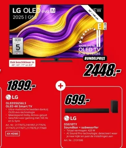 Promotie: LG OLED evo AI 2025 | G56 4K Smart TV + DSG10