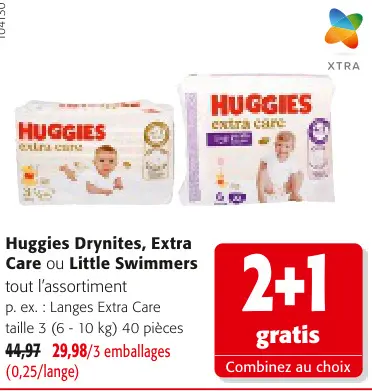 Offre: Huggies Drynites, Extra Care ou Little Swimme