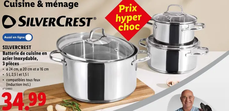 Offre: Batterie de cuisine en acier inoxydable 3 pièces