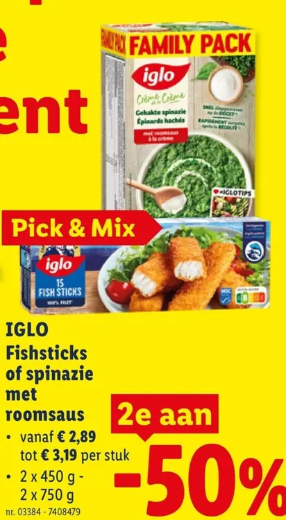 Promotie: Fishsticks of spinazie met roomsaus