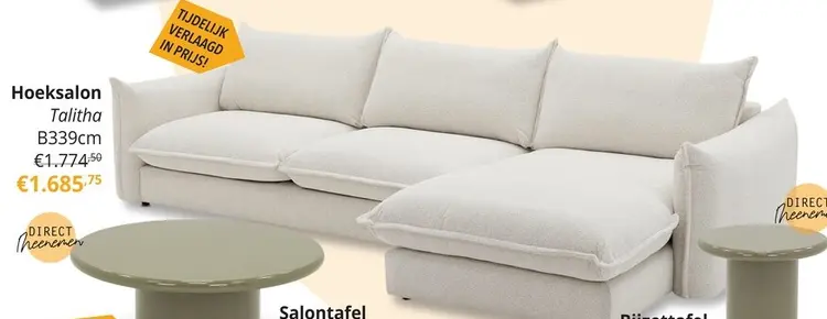 Promotie: Hoeksalon TALITHA Ecru Longchair Rechts B339