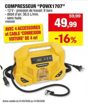 Offre: Powerplus POWX1707 compresseur 120W