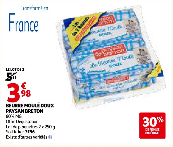 Offre: Beurre moulé doux