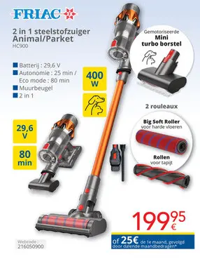 Promotie: 2 in 1 steelstofzuiger Animal/Parket HC900