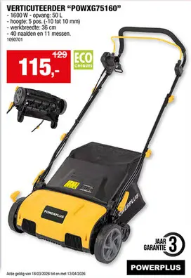 Promotie: Powerplus POWXG75160 elektrische verticuteermachine 1600W 36cm
