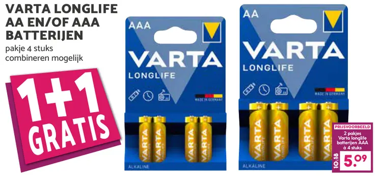 Aanbieding: Varta longlife aa en/of aaa batterijen