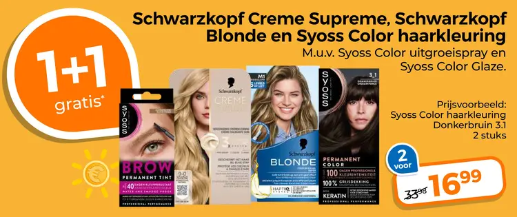 Aanbieding: Schwarzkopf Creme Supreme, Schwarzkopf Blonde en Syoss Color haarkleuring