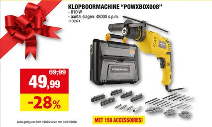 Promotie: Powerplus POWXBOX008 klopboormachine 810W + 158 accessoires