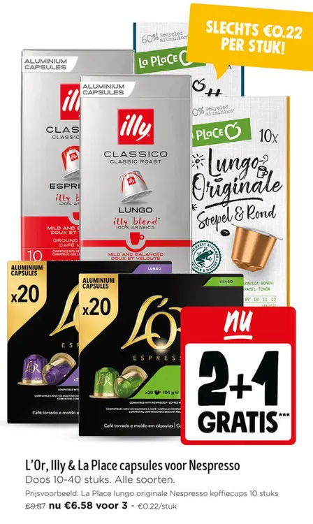 Promotie: L'Or, Illy & La Place capsules voor Nespresso