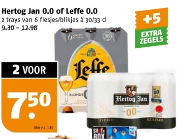 Aanbieding: Hertog Jan 0.0 of Leffe 0.0