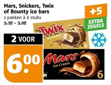 Aanbieding: Mars, Snickers, Twix of Bounty ice bars