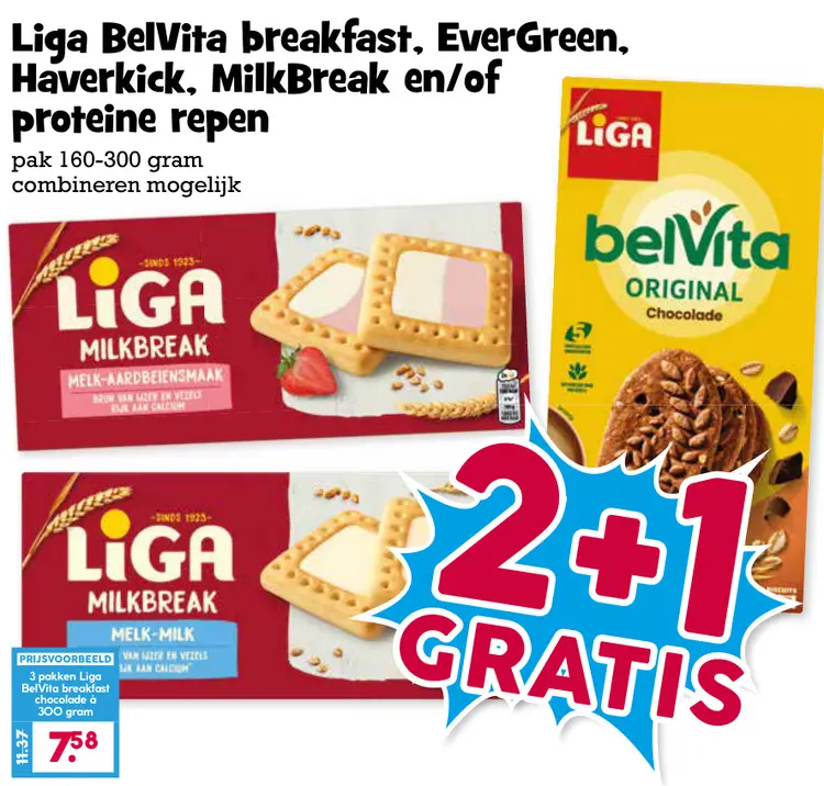 Aanbieding: BelVita breakfast, EverGreen, Haverkick, MilkBreak en/of proteine repen