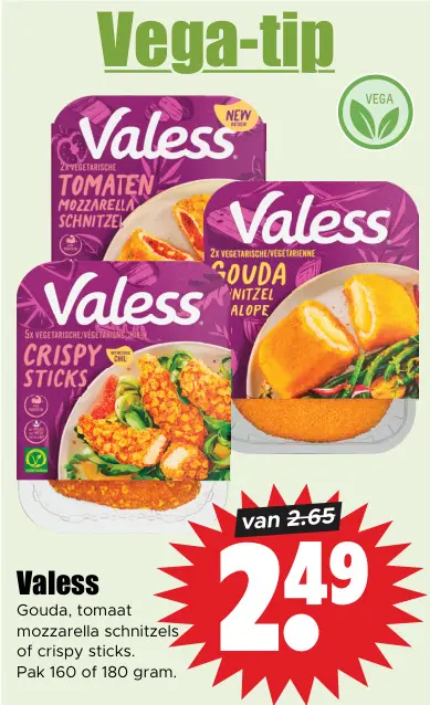 Aanbieding: Gouda, tomaat mozzarella schnitzels of crispy sticks