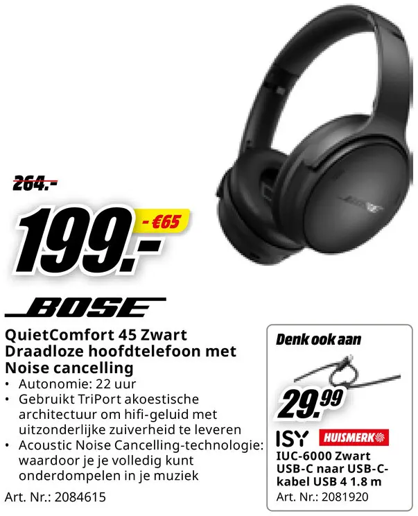 Promotie: QuietComfort 45 Zwart Draadloze hoofdtelefoon