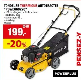 Offre: Powerplus POWEG60220 tondeuse thermique autotractée 132cc 41cm