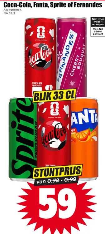 Aanbieding: Coca-Cola, Fanta, Sprite of Fernandes