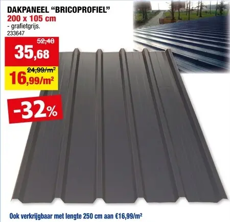 Promotie: Bricoprofiel dakplaat 200x105 cm 0,5mm grafiet