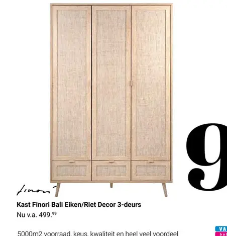 Aanbieding: Kast Finori Bali Eiken/Riet Decor 3-deurs