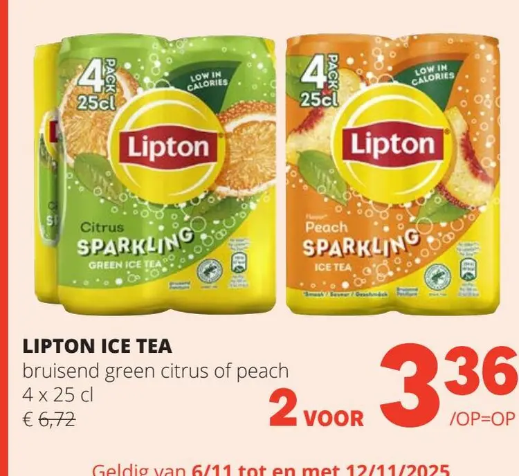Aanbieding: Lipton Ice Tea bruisend green citrus of peach