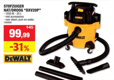 Promotie: Dewalt DXV20P nat-/droogzuiger 20l
